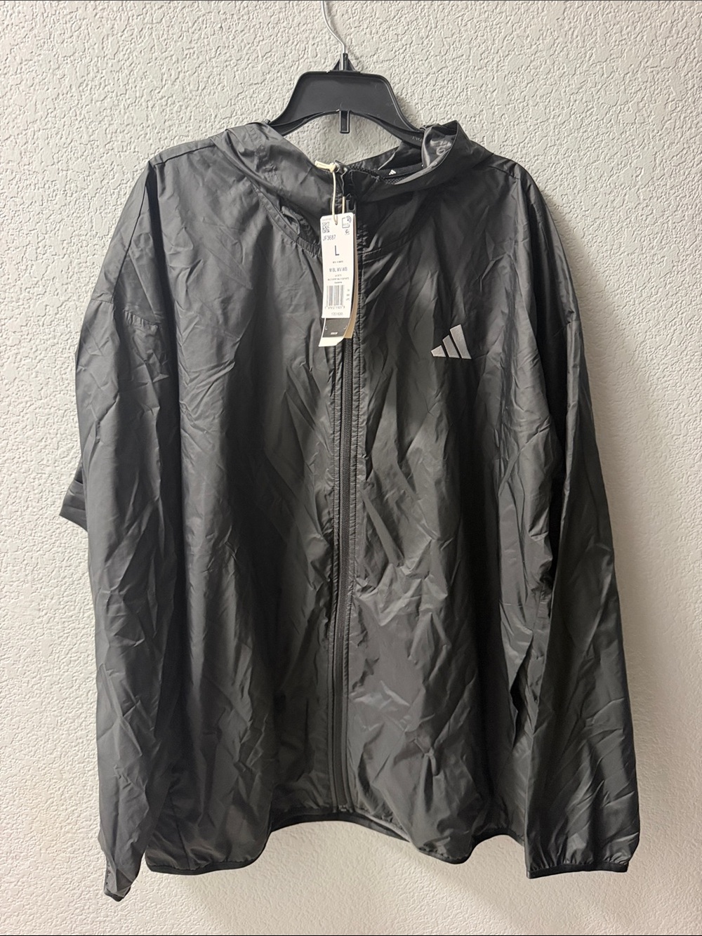 adidas Black Hooded Windbreaker with Reflective Logo